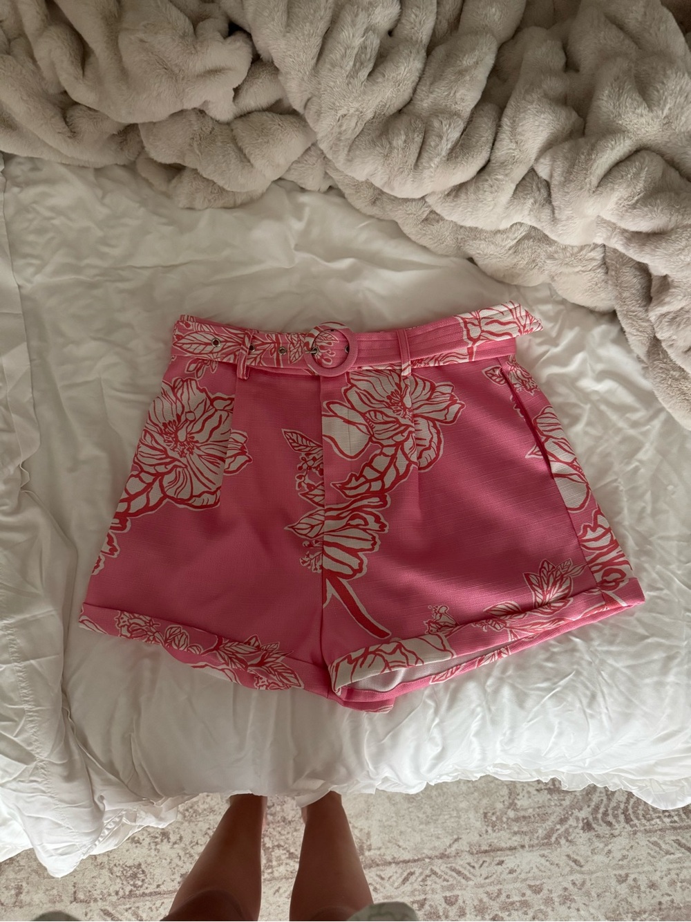 Lulu's Pink Floral Belted High-Waist Shorts